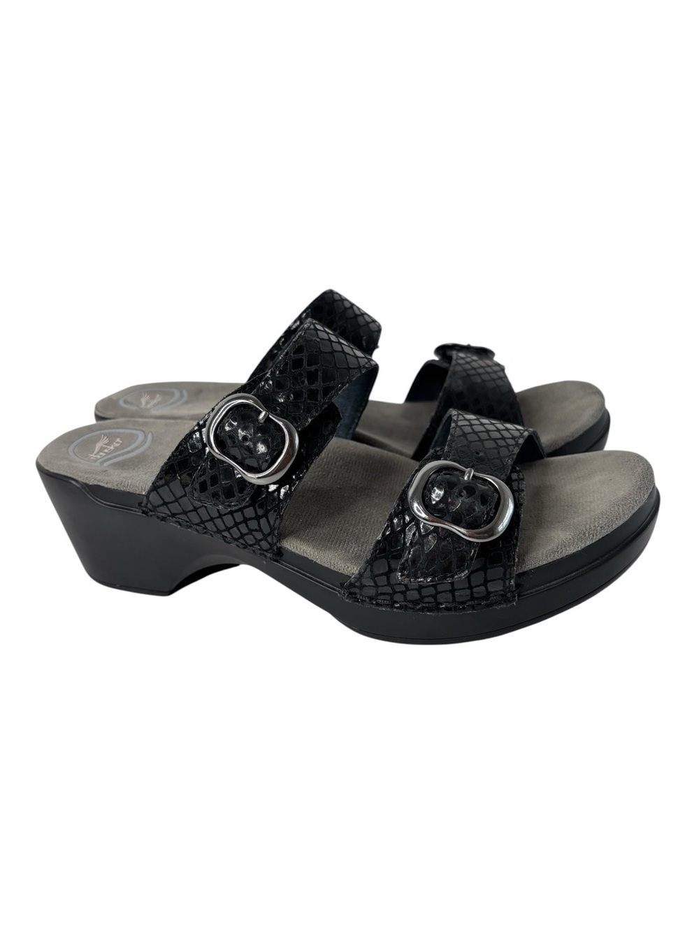 Dansko Sophie Sandals Black Leather Slip On Shoes Sz 41 US 10.5 / 11 Adjustable - Picture 3 of 16